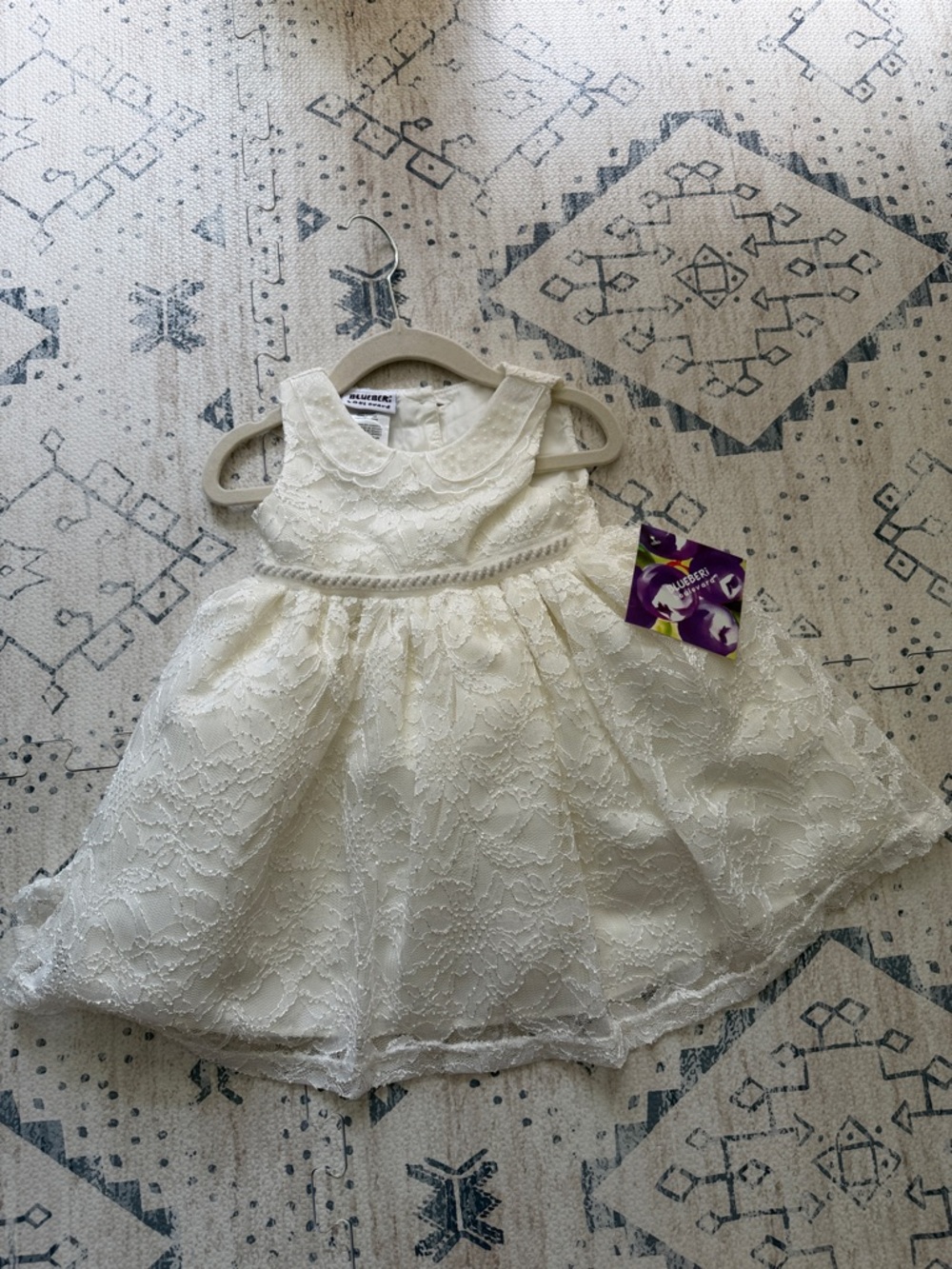 Blueberi Boulevard Cream Lace Flower Girl Dress with Peter Pan Collar